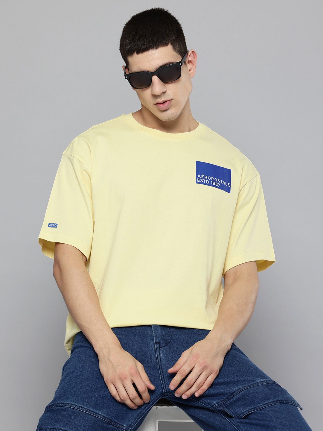 

Aeropostale Men Drop-Shoulder Sleeves Pure Cotton T-shirt, Yellow