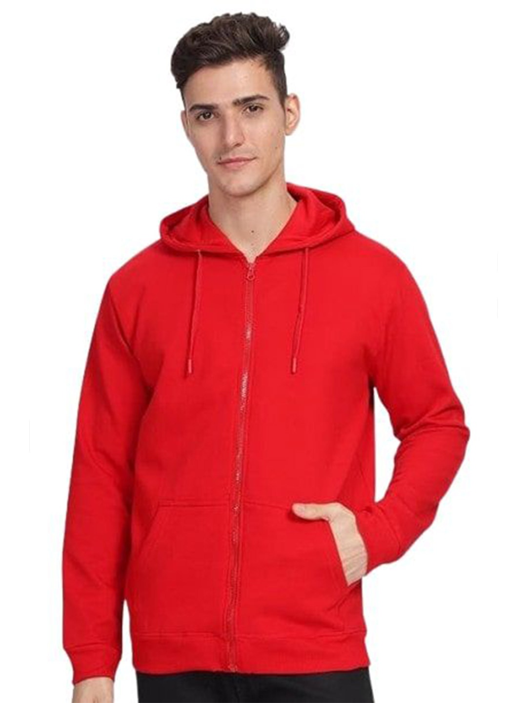 

GAINELL Men Hooded Front-Open Sweatshirt, Red