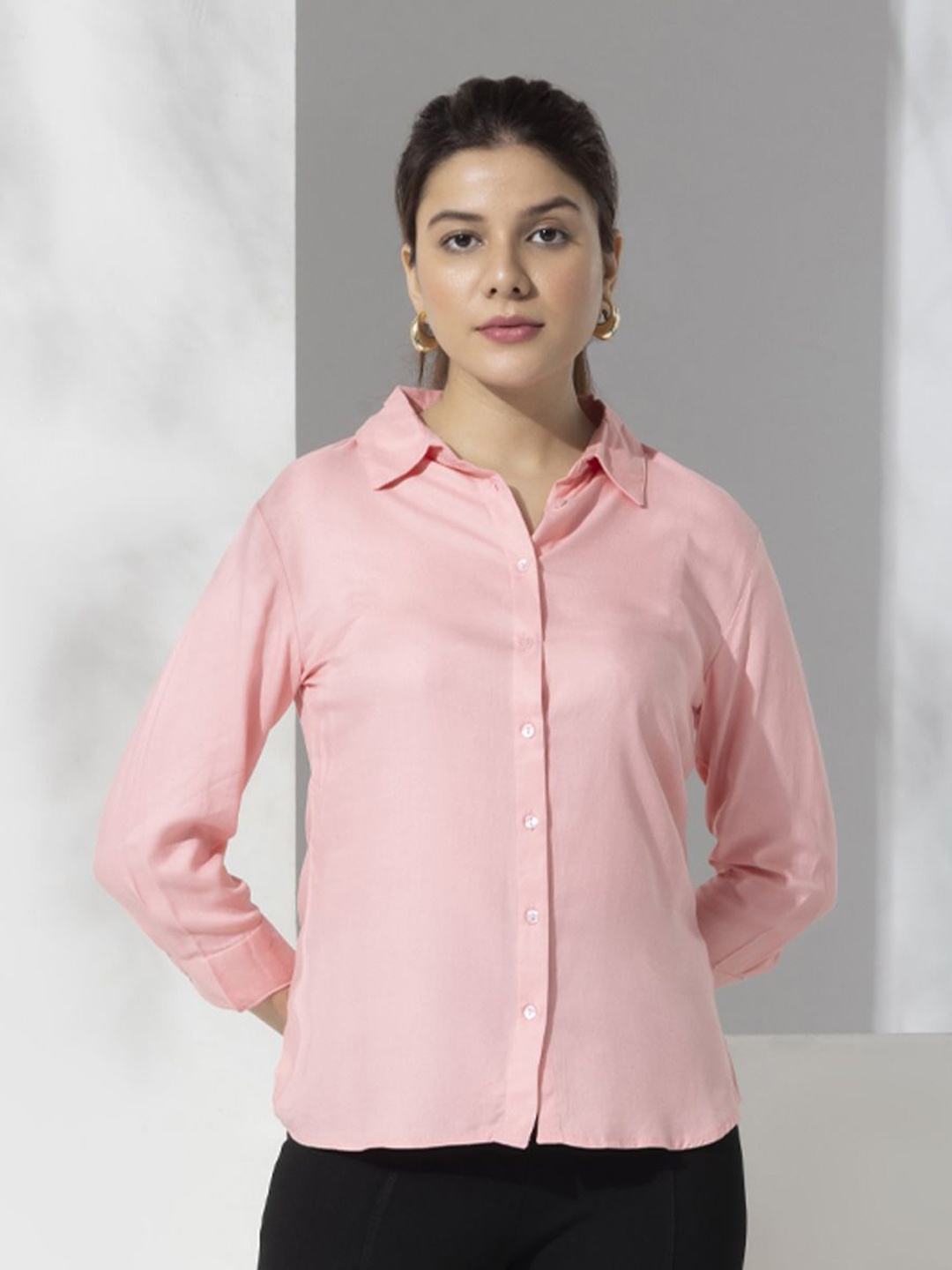 

Aumbe Women Spread Collar Solid Formal Shirt, Pink