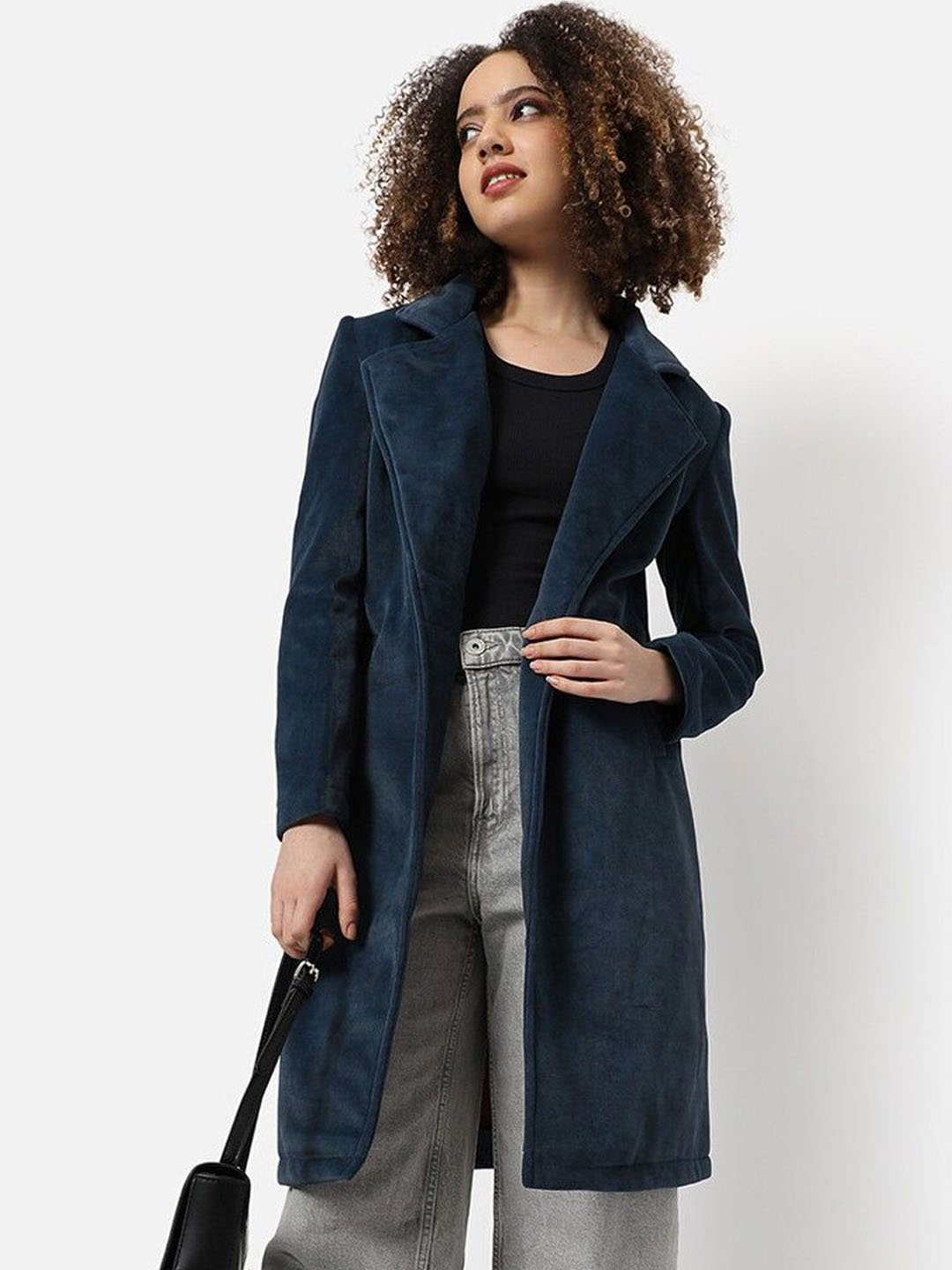 

Campus Sutra Women Single-Breasted Overcoat, Blue