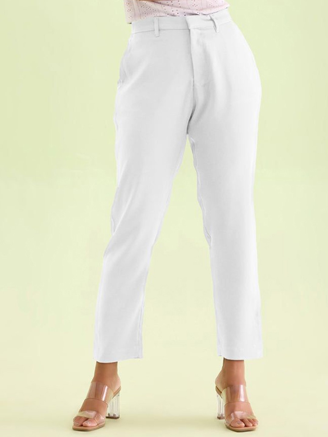 

Go Colors Women Tapered Fit Mid-Rise Formal Trousers, White