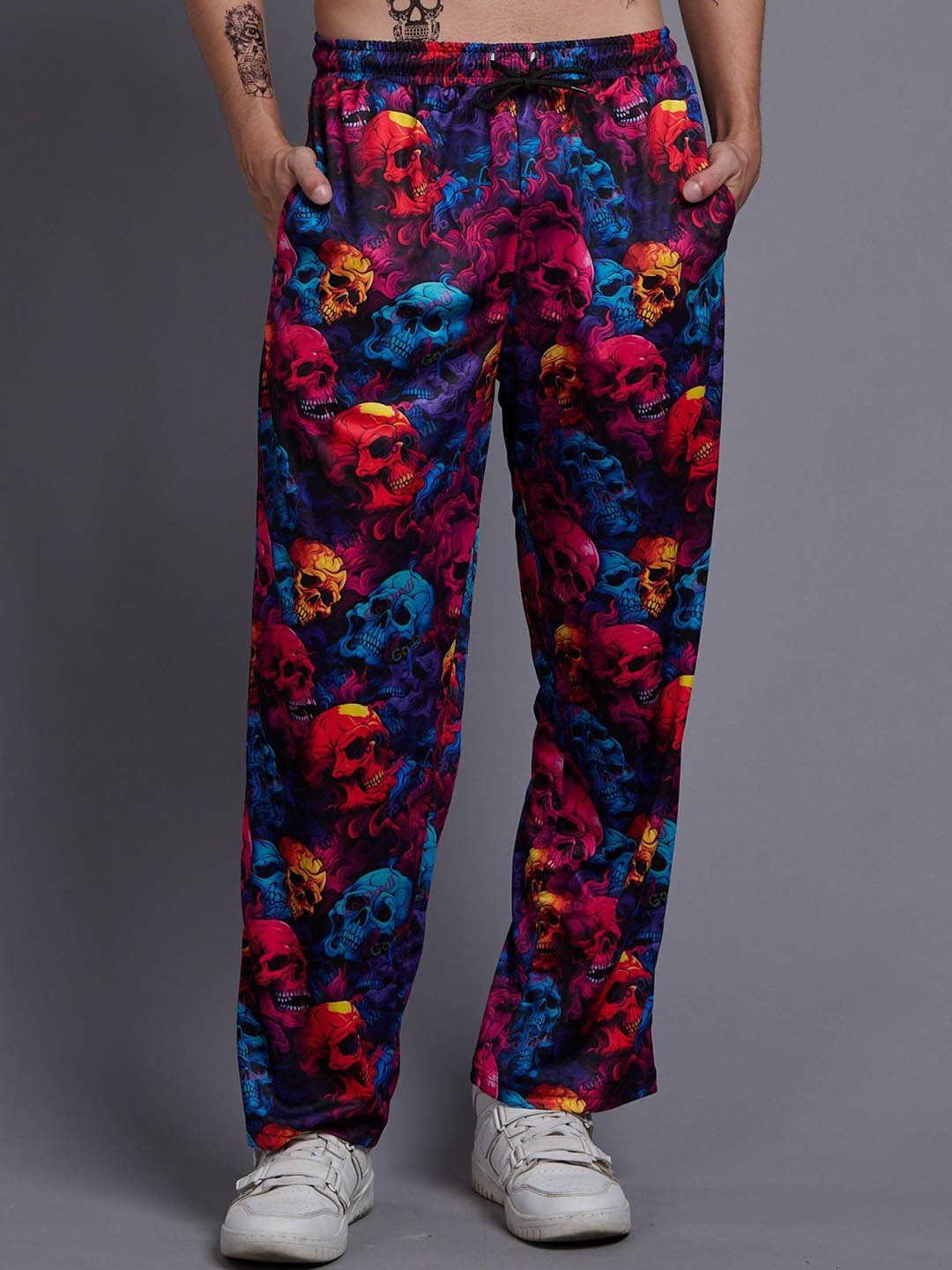 

GO DEVIL Men Cotton Printed Original Loose Fit High-Rise Trousers, Black