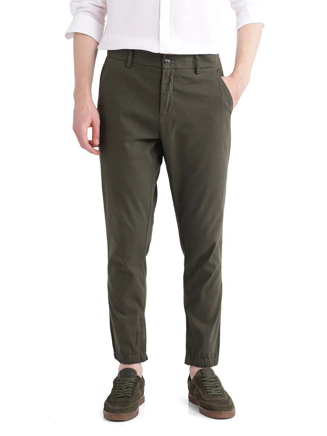 

RARE RABBIT Men Cotton Comfort Regular Fit Regular Trousers, Olive