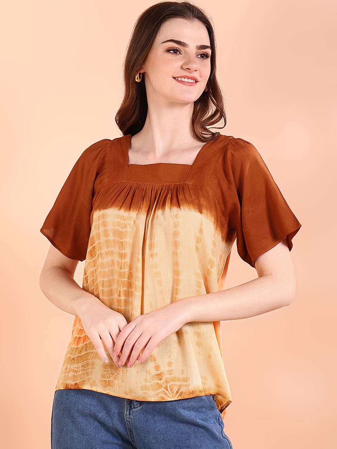 

Maaesa Women Tie and Dye Regular Top, Orange