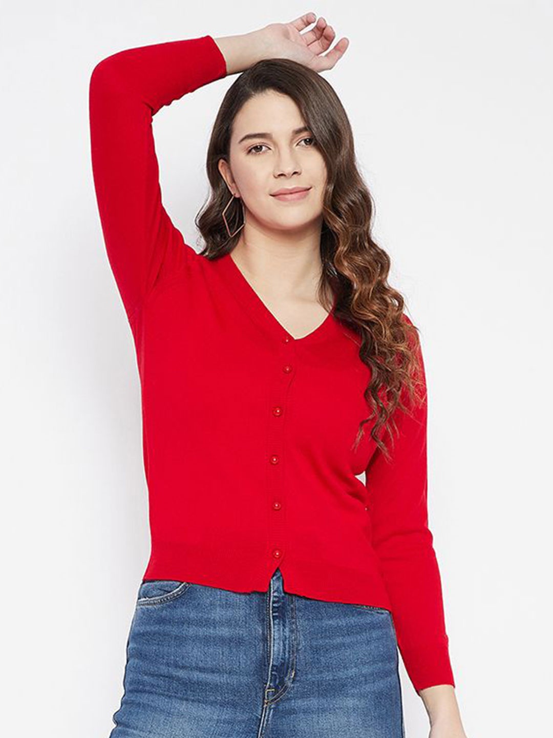 

Zigo Women V-Neck Front-Open Sweater, Red