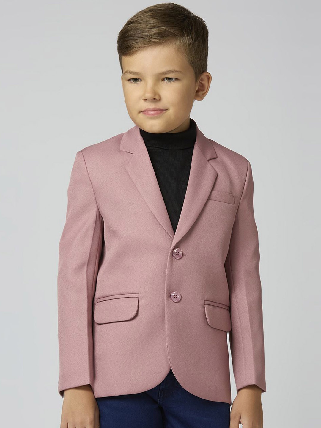 

YK Boys Slim Fit Long Sleeve Single Breasted Elegance Blazer, Peach