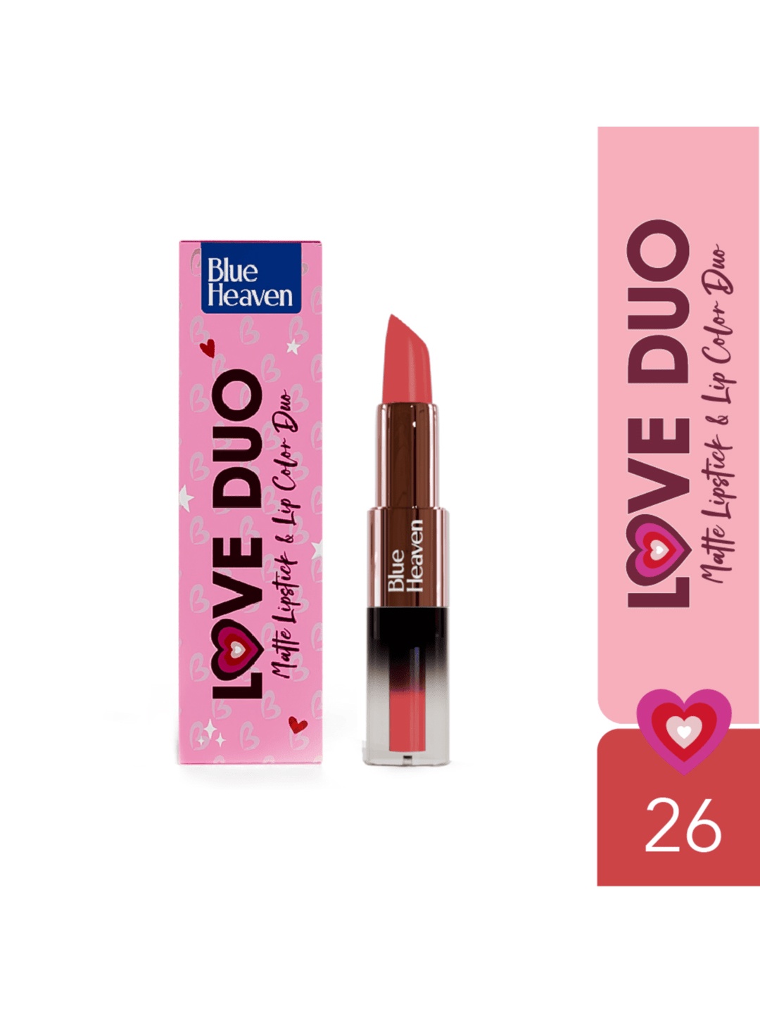 

Blue Heaven Love Duo 2-in-1 Dual-Sided Matte Lipstick & Lip Colour 1.5ml + 4g - Shade 26, Pink