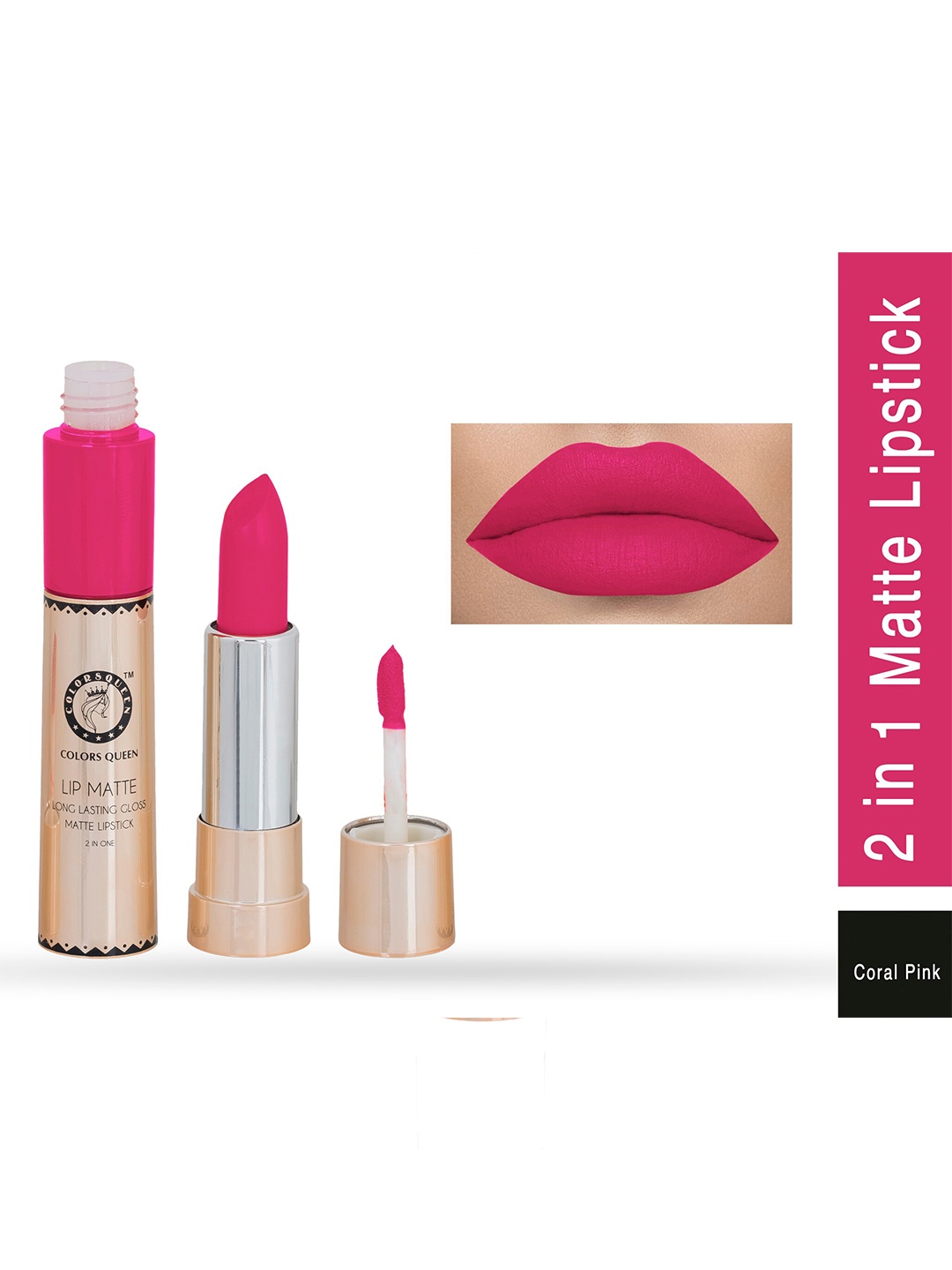 

Colors Queen Lip Matte Long Lasting Gloss 2 in 1 Lipstick 8 g - Coral Pink