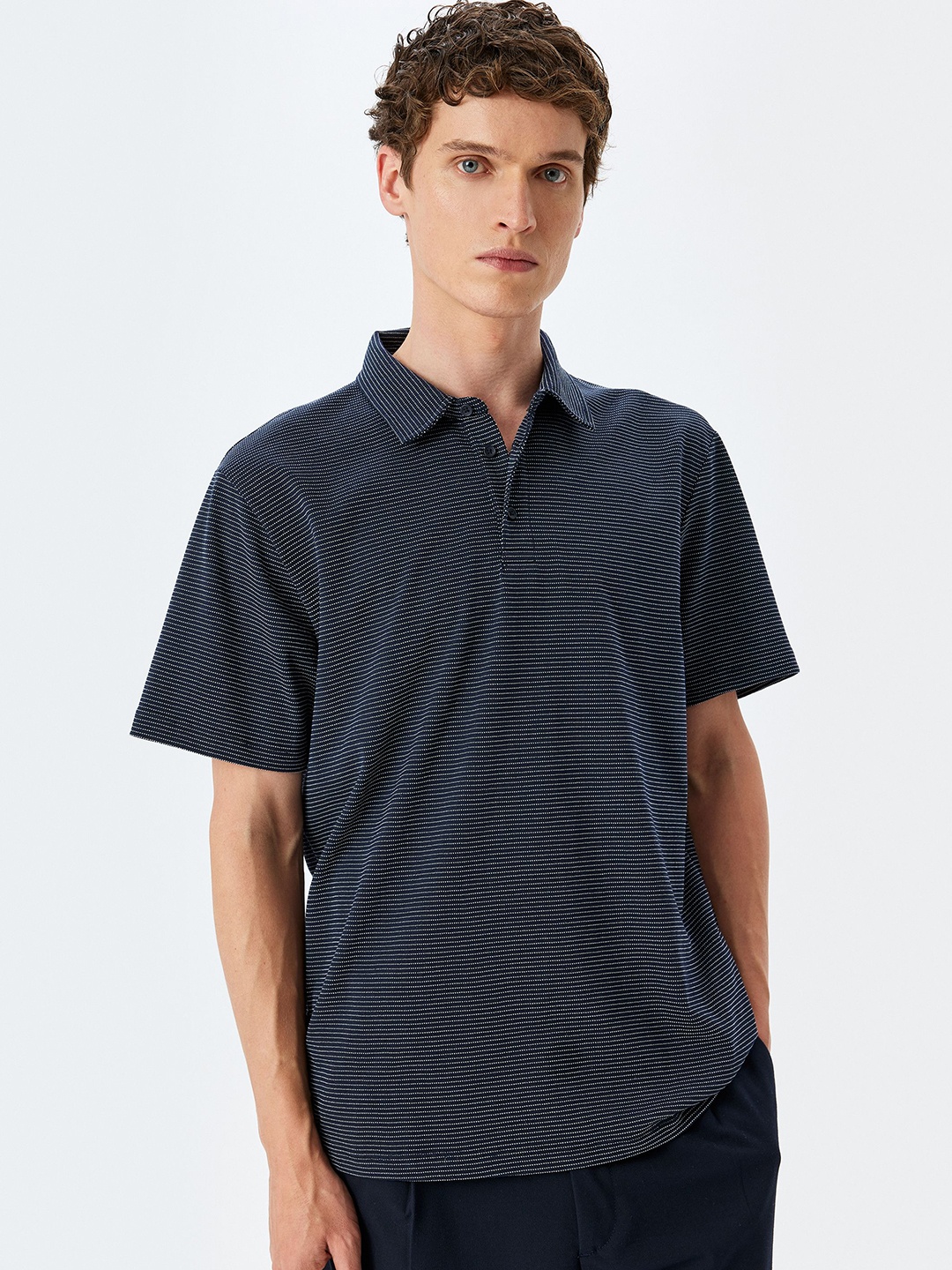 

Koton Men Striped Polo Collar T-shirt, Navy blue