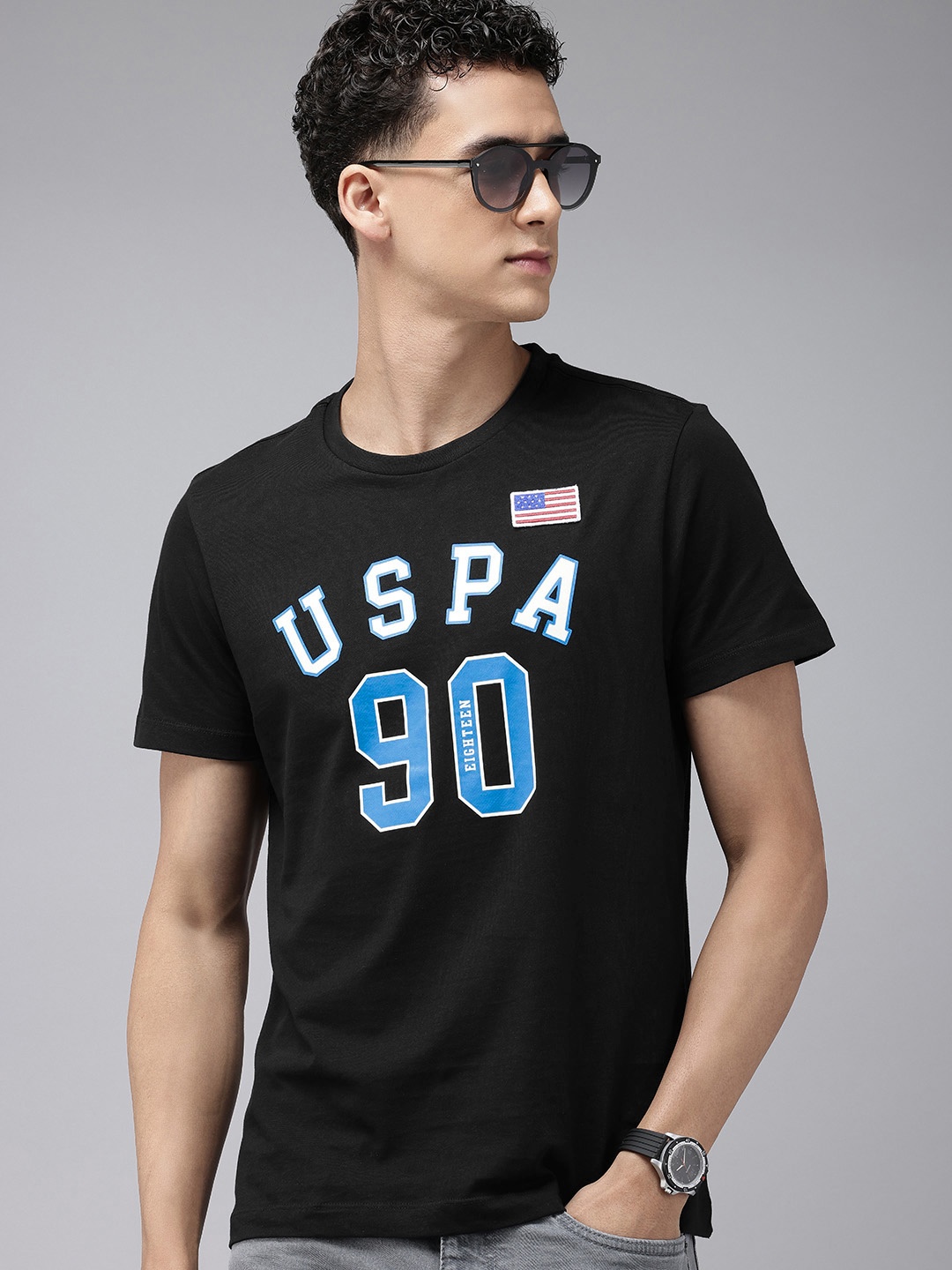

U.S. Polo Assn. Denim Co. Pure Cotton Brand Logo Printed Slim Fit T-shirt, Black