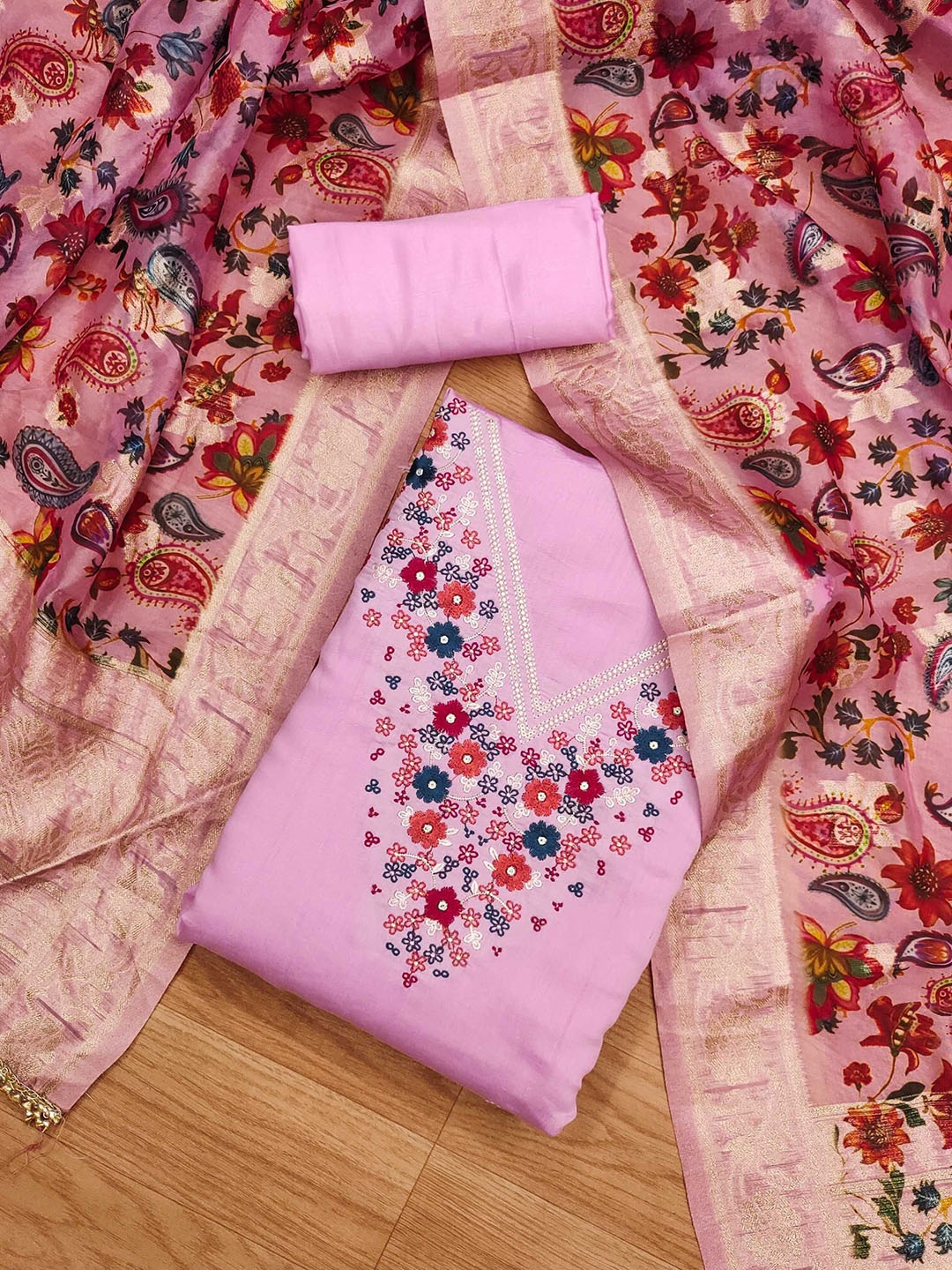 

Panzora Embroidered Unstitched Dress Material, Pink