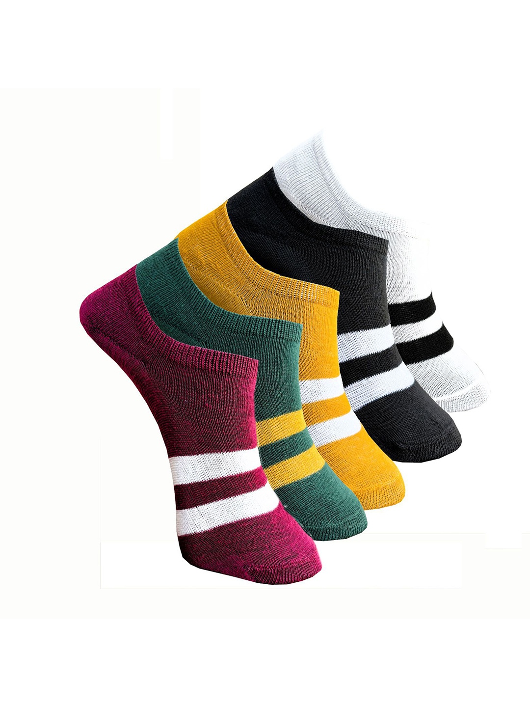 

HRX by Hrithik Roshan Women Pack Of 5 Striped Shoe Liners Socks, Yellow