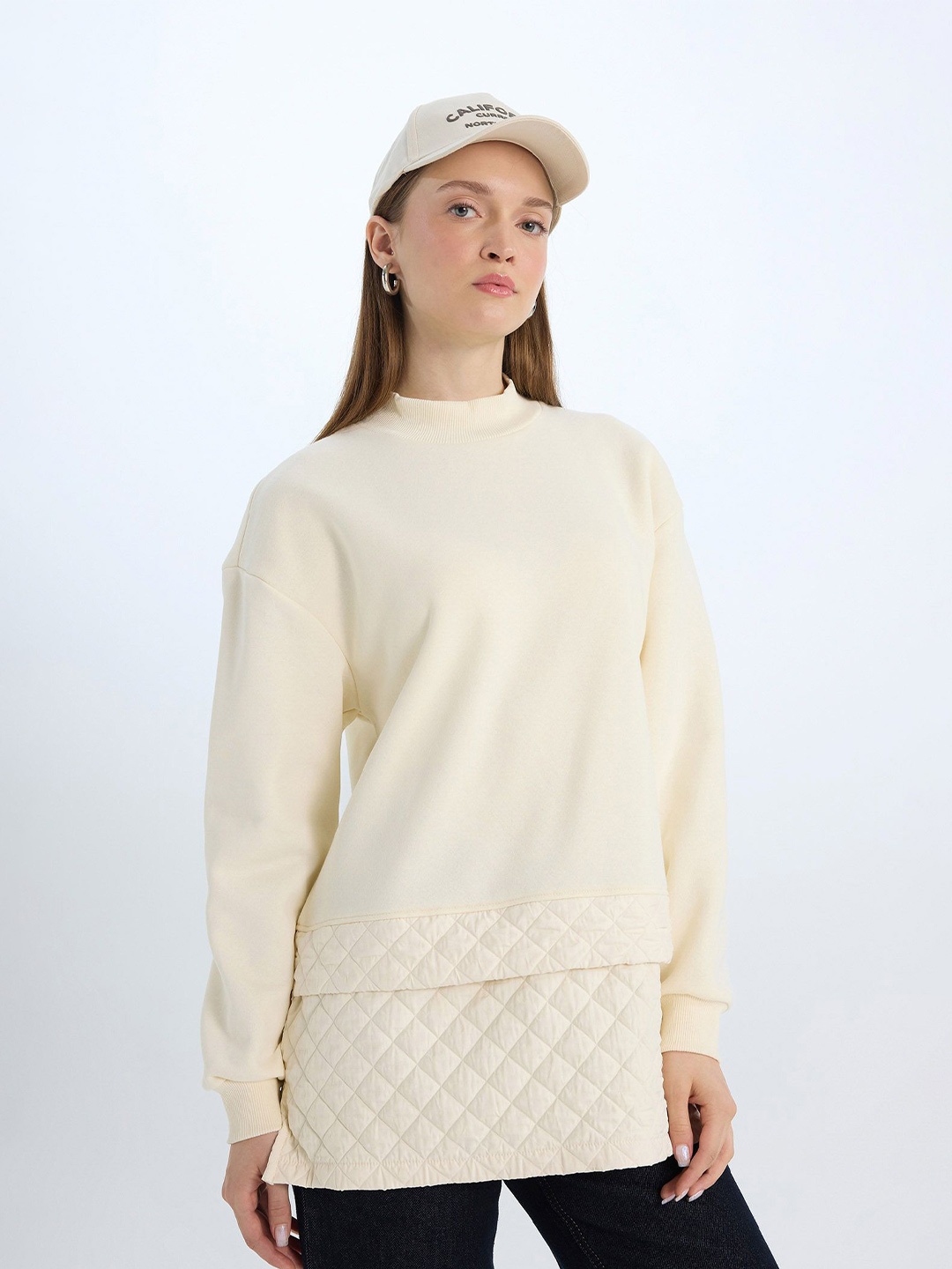 

DeFacto Women Knitted Cotton Ribbed Pullover, Cream