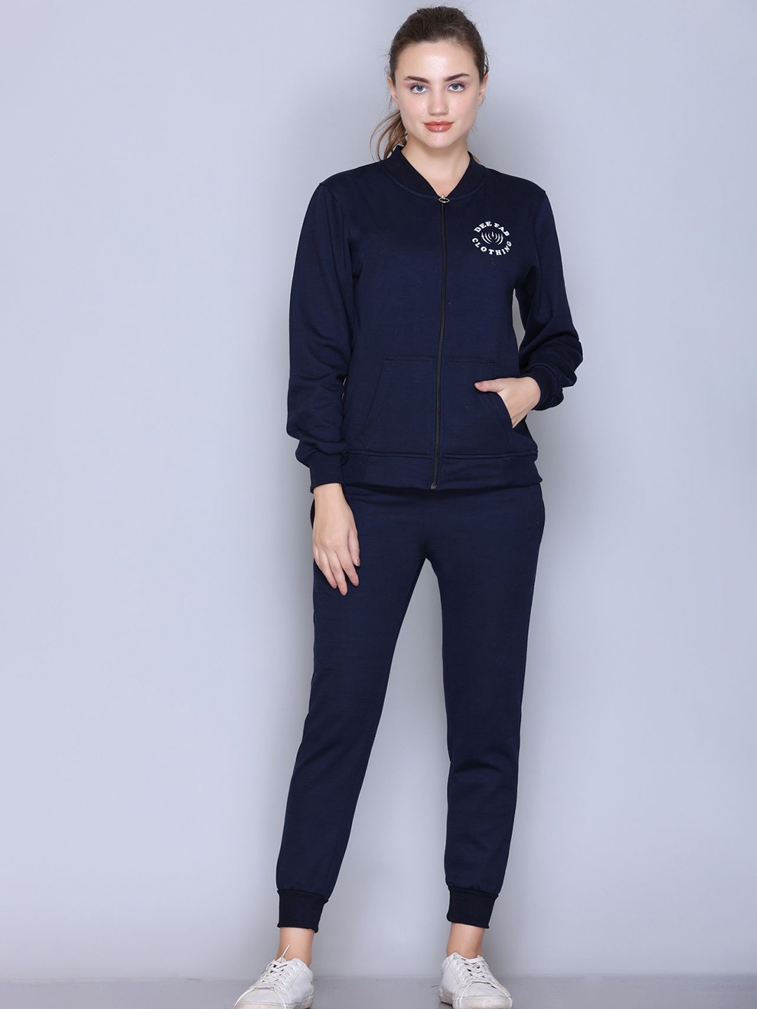

Deefab Women Mock Collar Mid-Rise Tracksuit, Blue