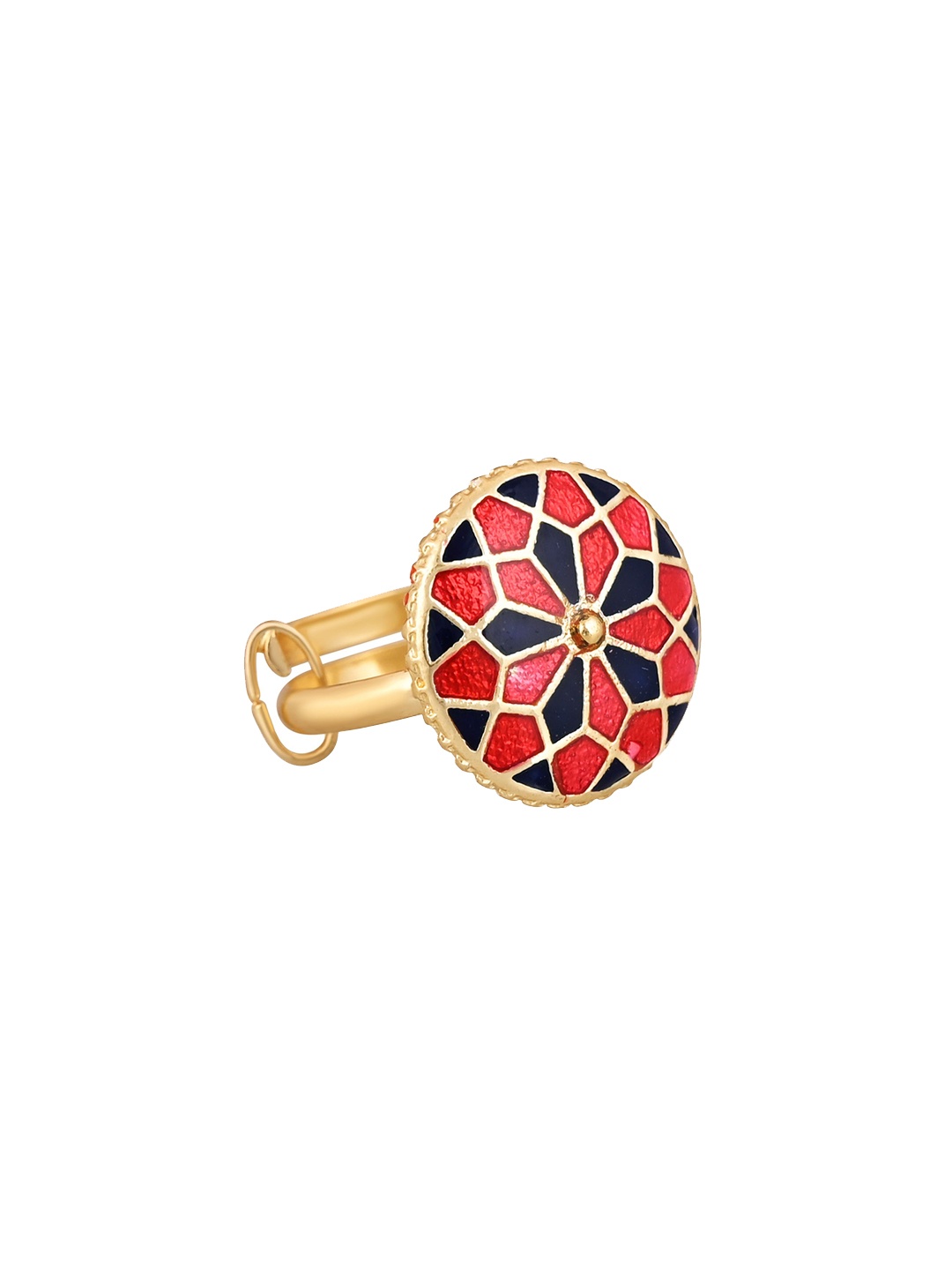 

House of Pataudi Gold-Plated Enamelled Anti-Tarnish Adjustable Finger Ring