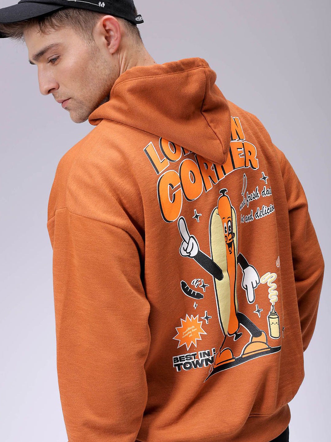 

The Indian Garage Co Men Printed Hooded Sweatshirt, Rust