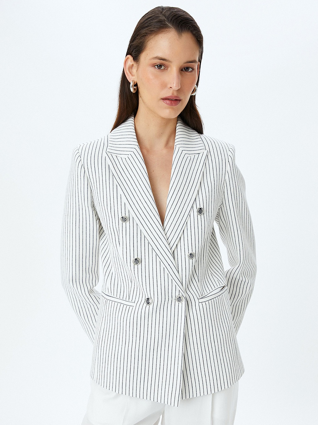 

Koton Women Striped Tailored Jacket, Blue