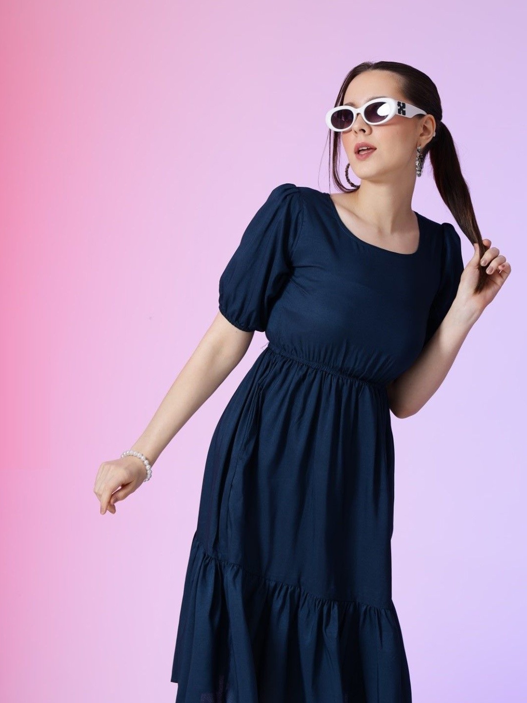 

Krunal Raiyani Women Crepe Fit & Flare Dress, Blue