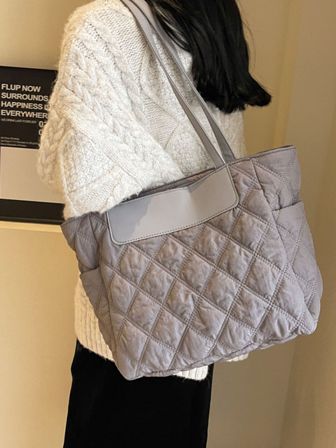 

StyleCast Checked Structured Handheld Bag with Quilted, Na