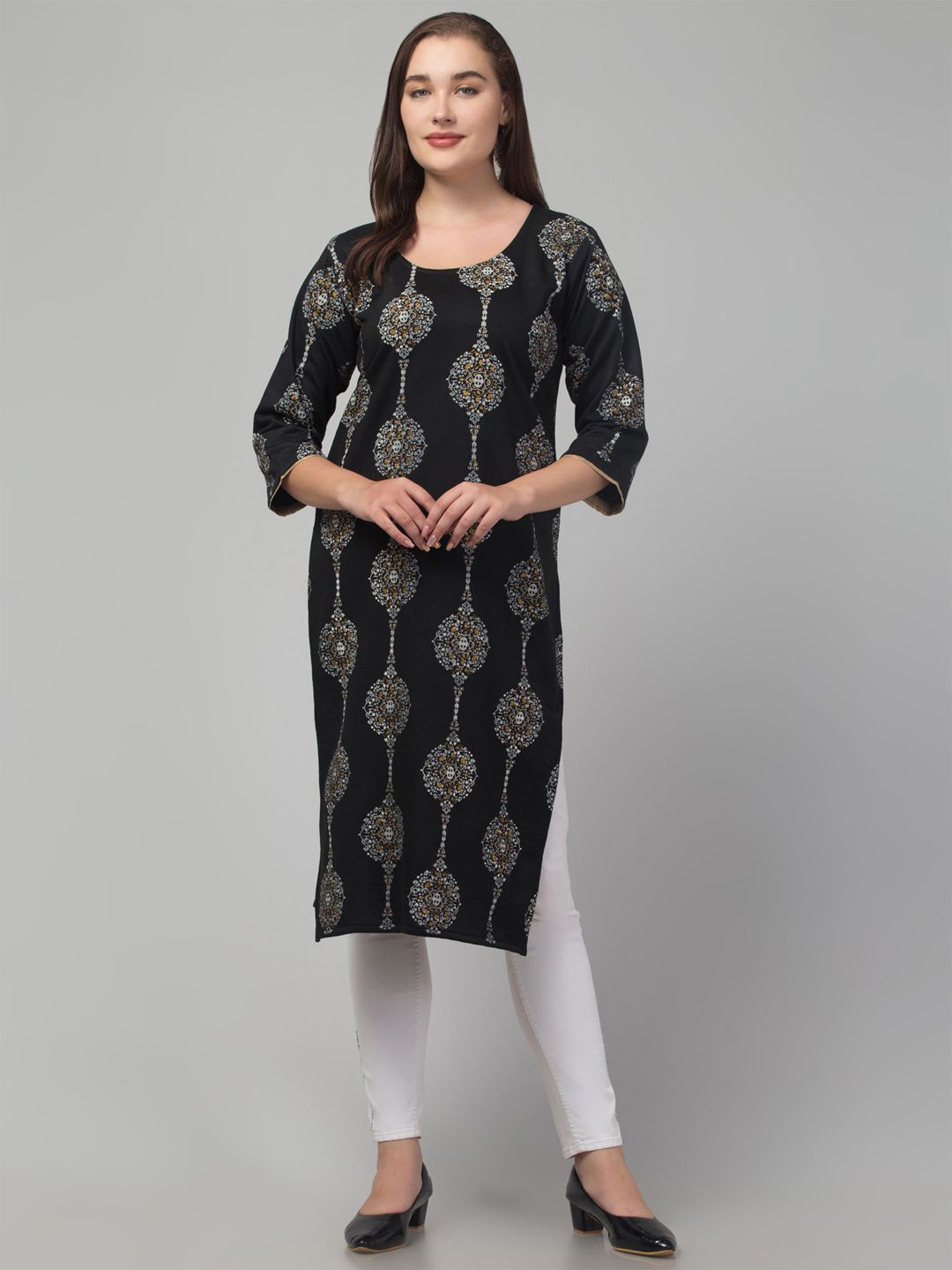 

Trend Level Women Printed Woollen Kurta, Black