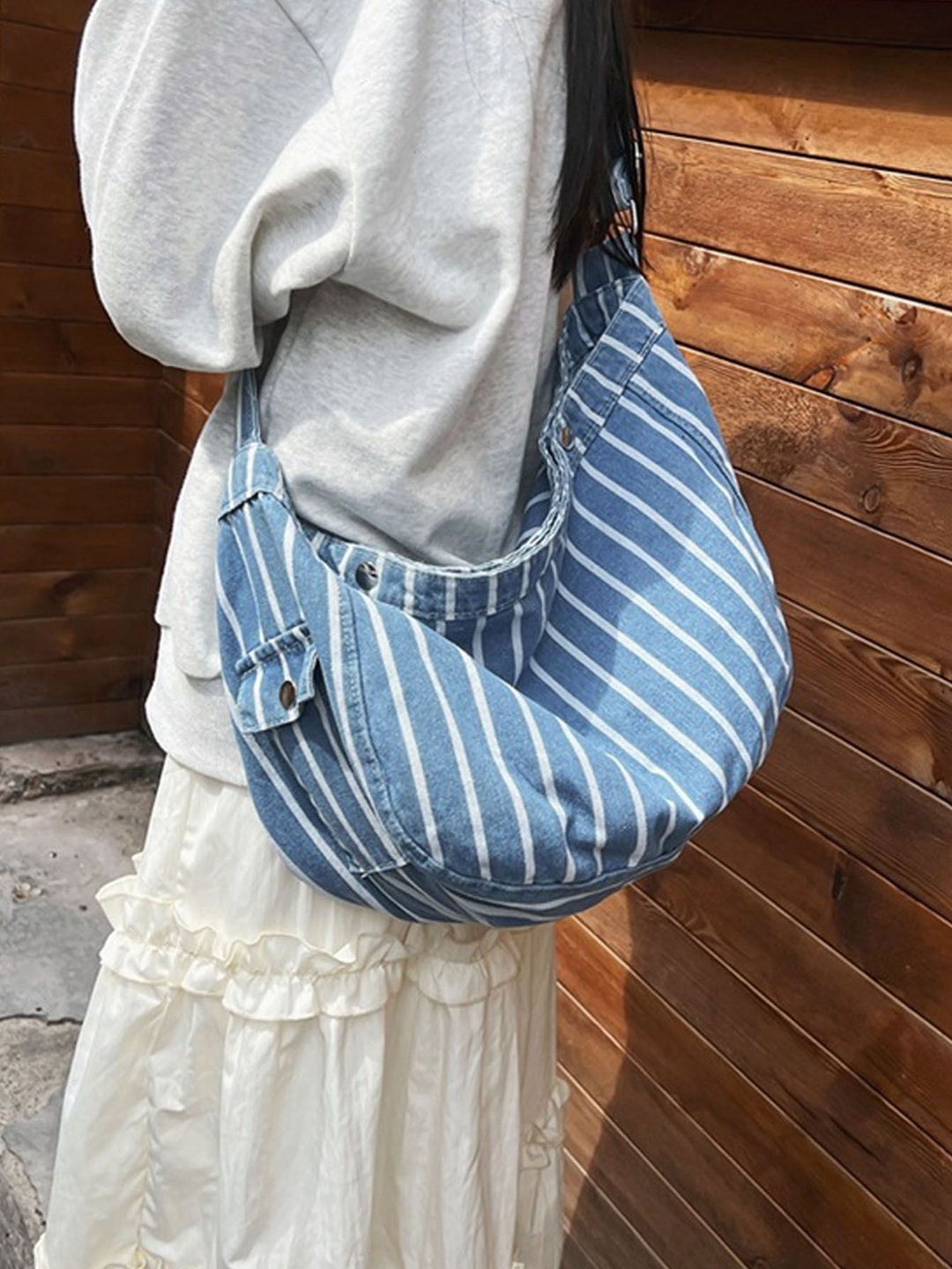 

StyleCast Blue & White Striped Stylish Side Bag