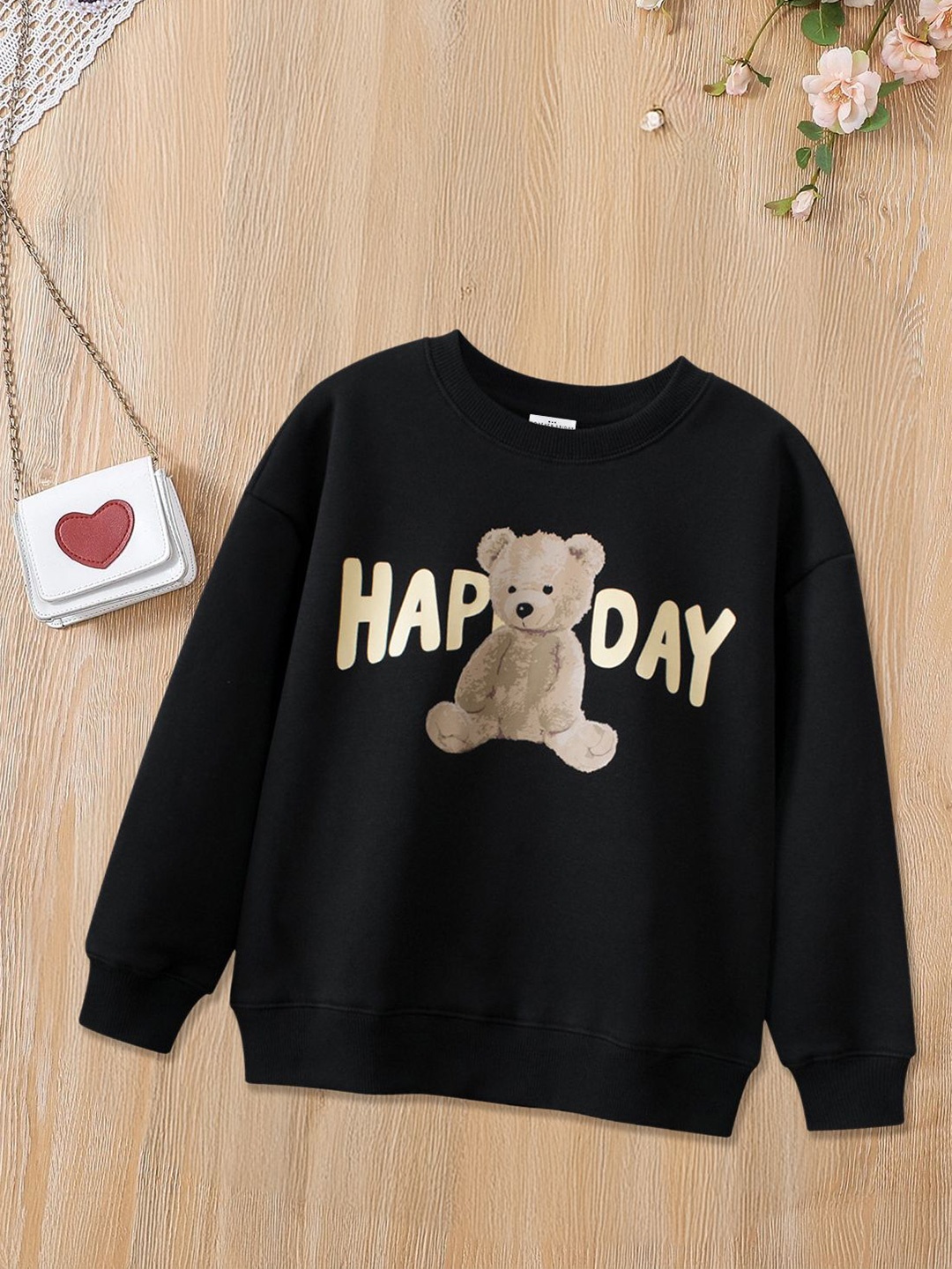 

FOREVER FRIDAY Boys Cotton Self Design Round Neck Pullover Sweatshirt, Black