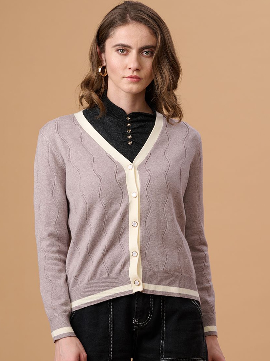 

Gipsy Women Self Design Cardigan, Khaki