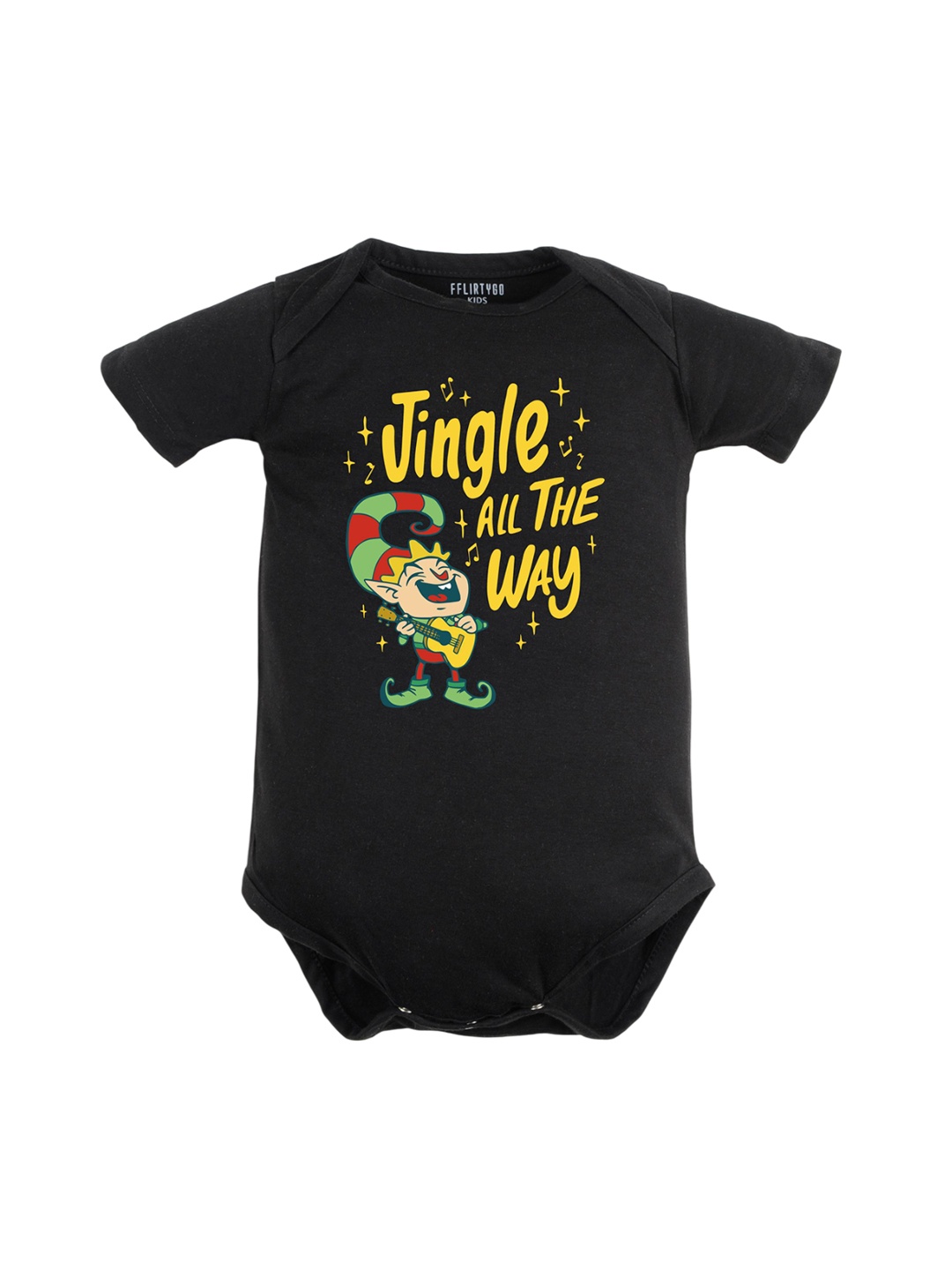 

FFLIRTYGO Infants Printed Pure Cotton Bodysuit, Black