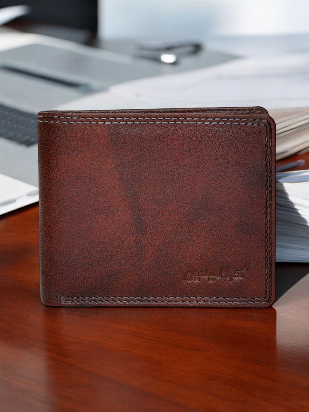 

OLIVE MIST Men Leather Two Fold Wallet, Brown