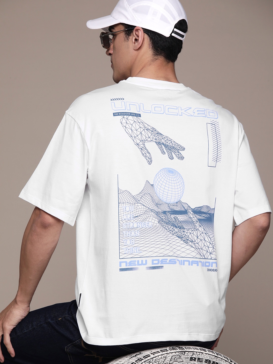 

The Roadster Lifestyle Co. Printed Oversized Pure Cotton T-shirt, White