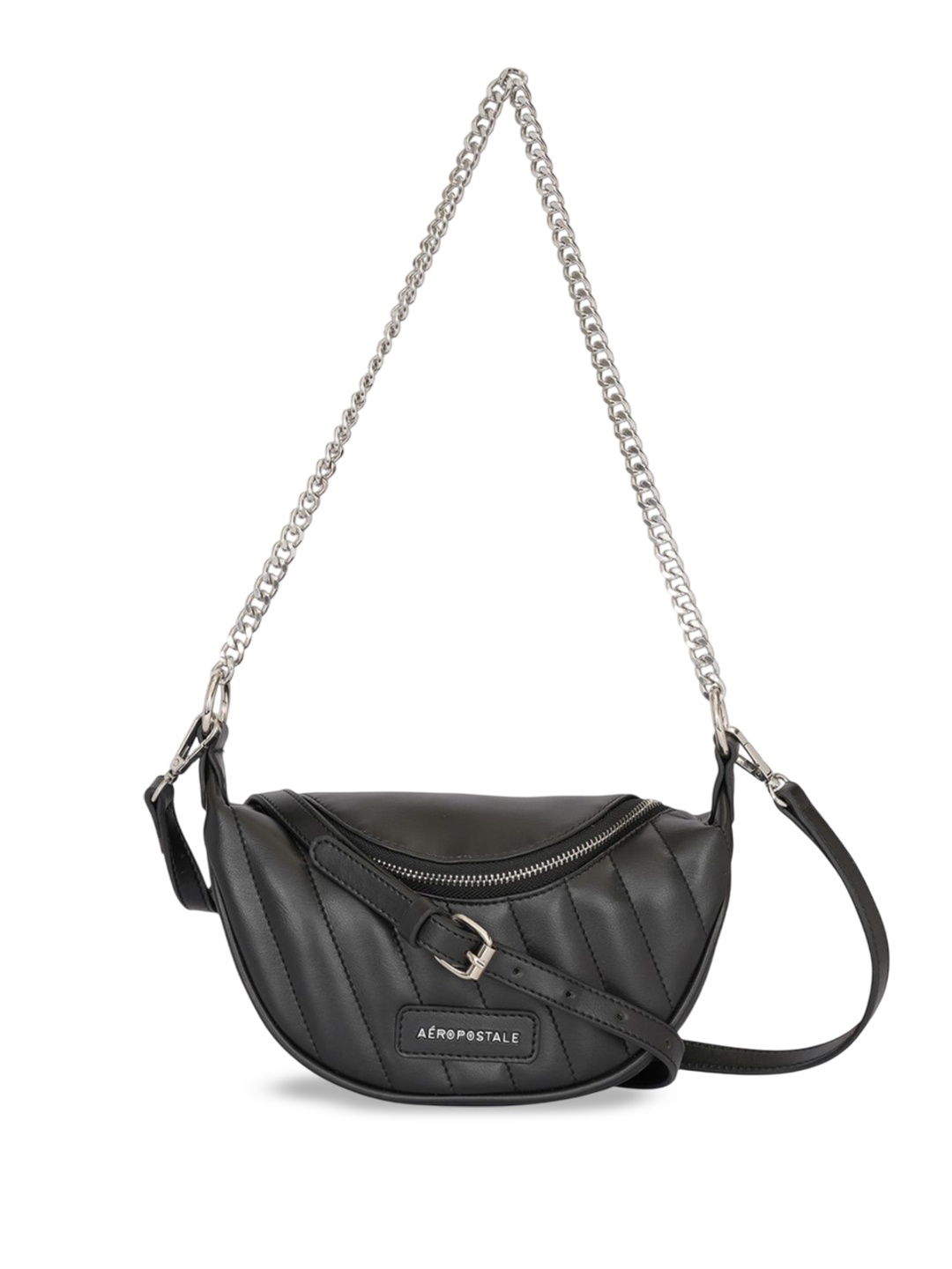 

Aeropostale PU Half Moon Sling Bag with Quilted, Black