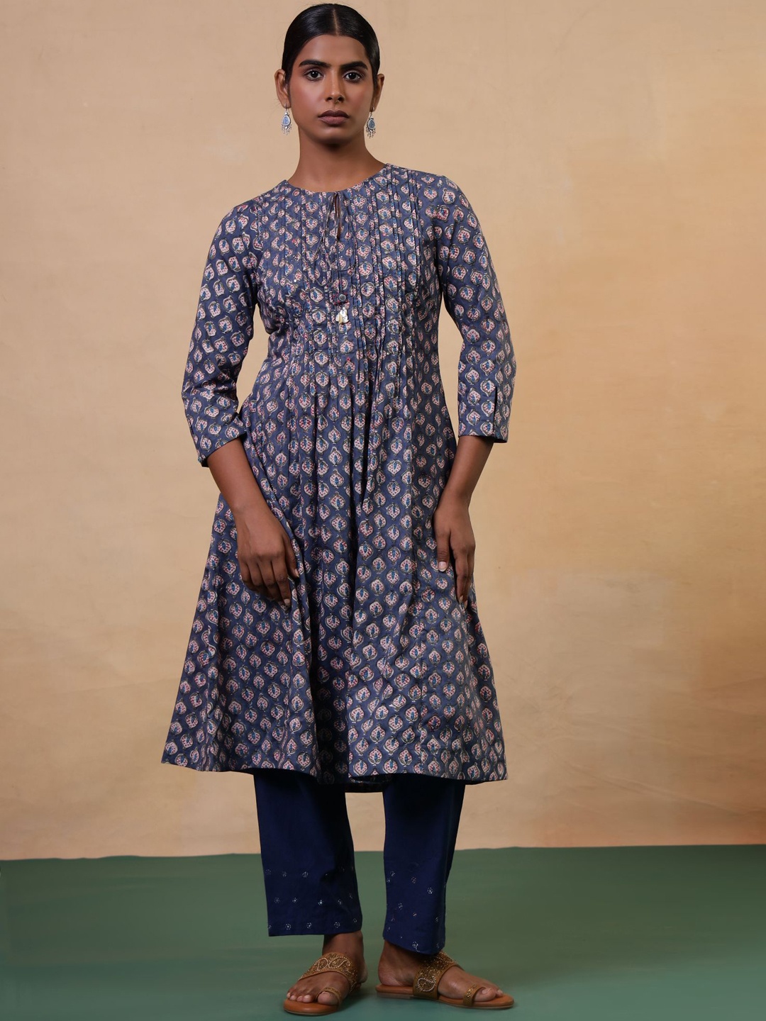 

Folk Song Women Floral Printed Floral Anarkali Kurta, Blue