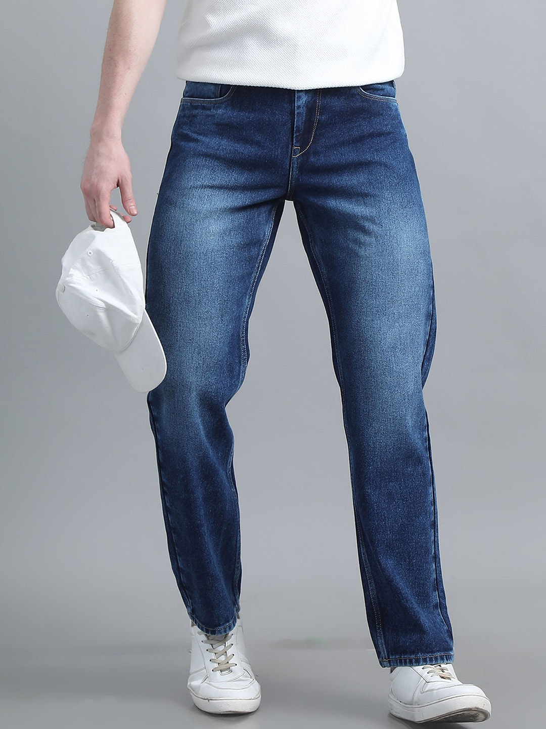 

The Roadster Lifestyle Co Men Pure Cotton Clean Look Relaxed-Fit Mid-Rise Jeans, Blue