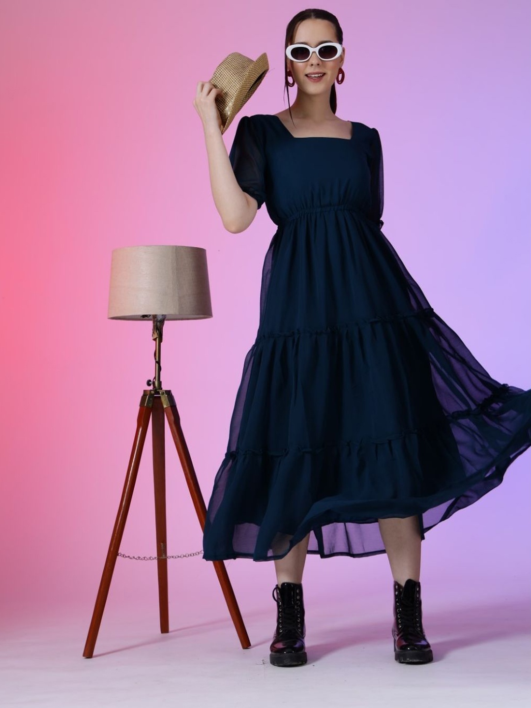 

Raiyani Enterprise Women Tiered Fit & Flare Dress, Blue