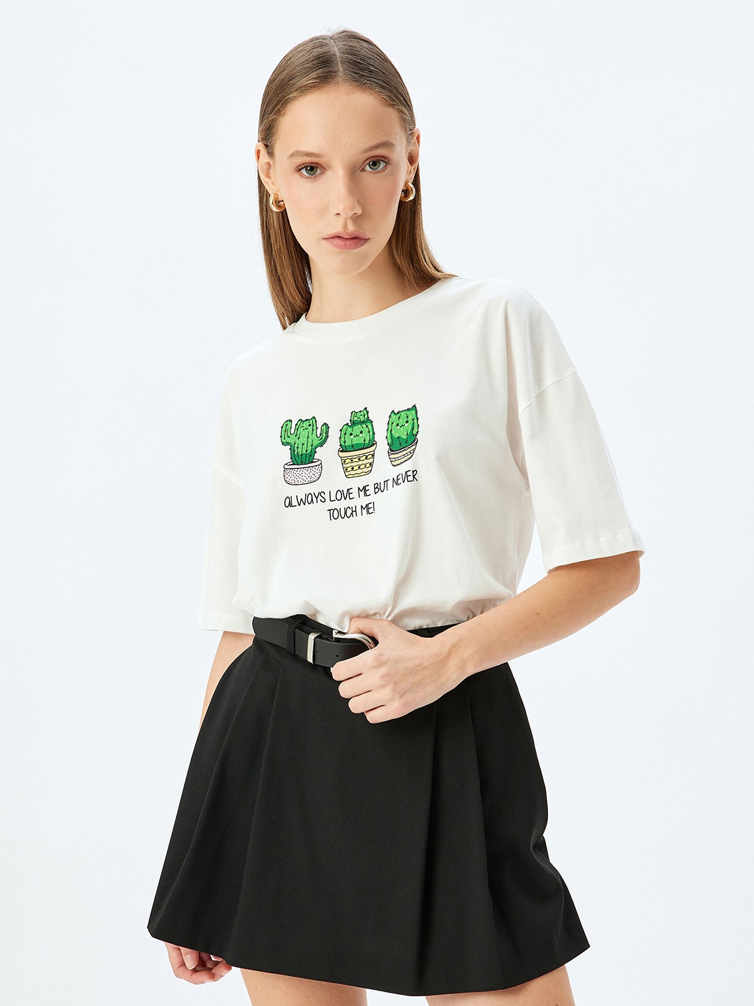 

Koton Women Graphic Printed Round Neck Cotton T-shirt, White