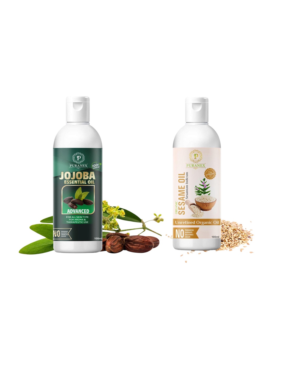 

Puranex Set Of 2 100% Cold Pressed Jojoba & Sesame Oils - 100 ml Each, Transparent