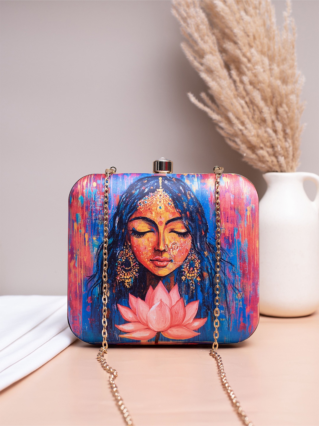 

ARTKLIM Printed Box Clutch, Blue