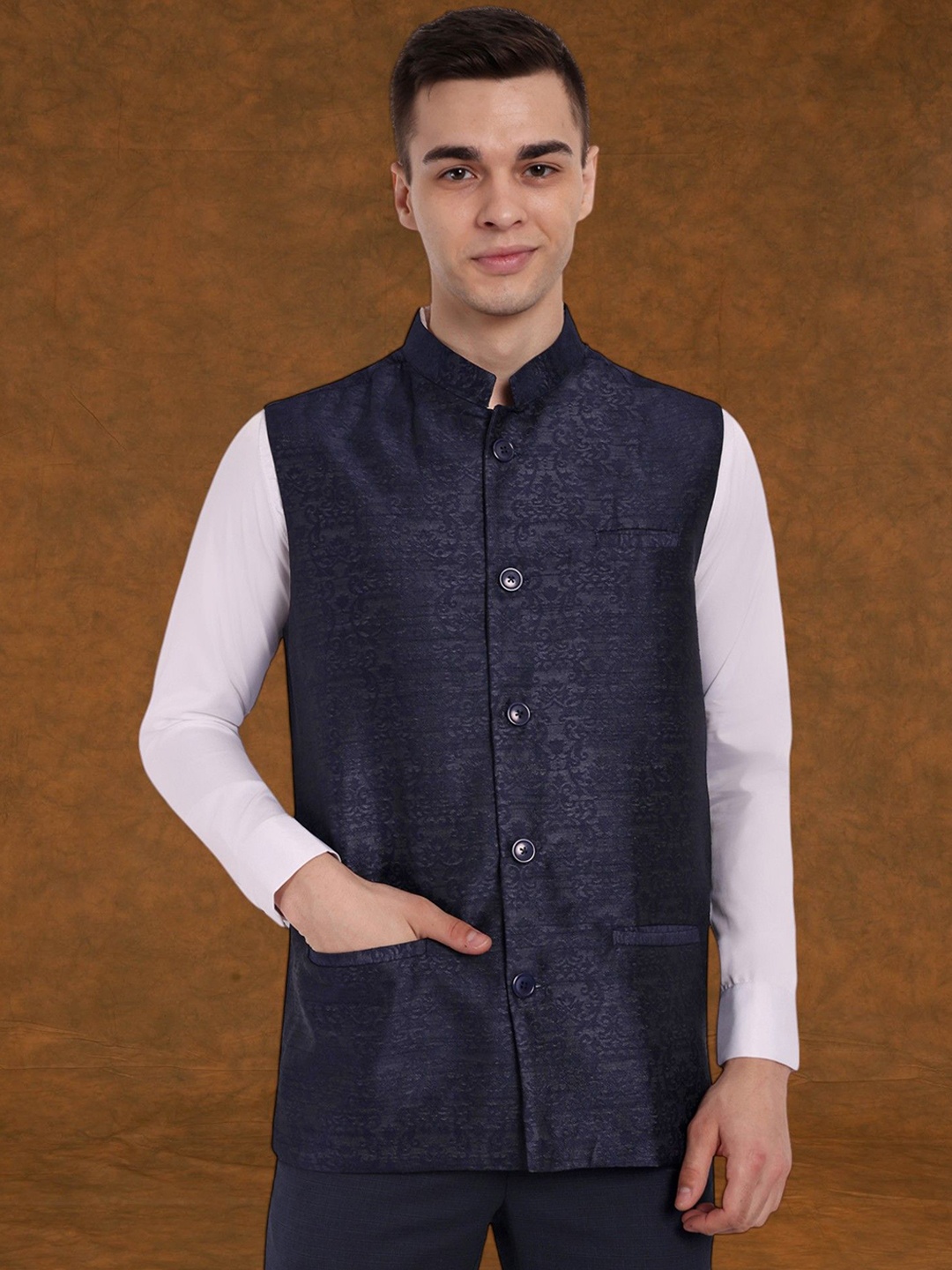 

SKAVIJ Printed Nehru Jacket, Blue