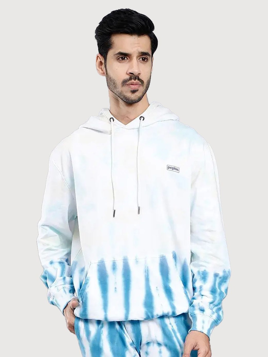 

PEPLOS Men Printed Hooded Sweatshirt, White