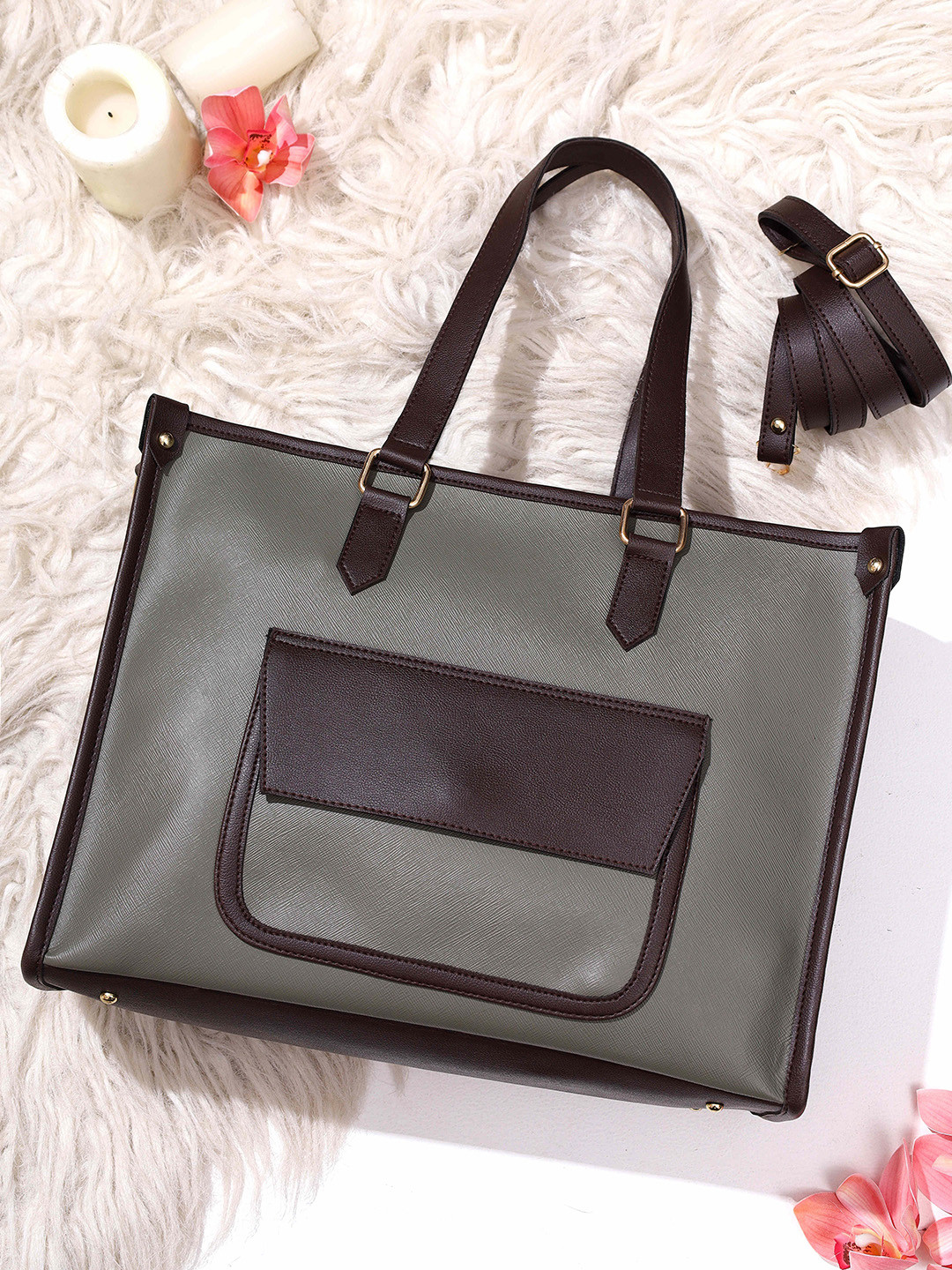 

LEGAL BRIBE PU Oversized Structured Tote Bag, Green