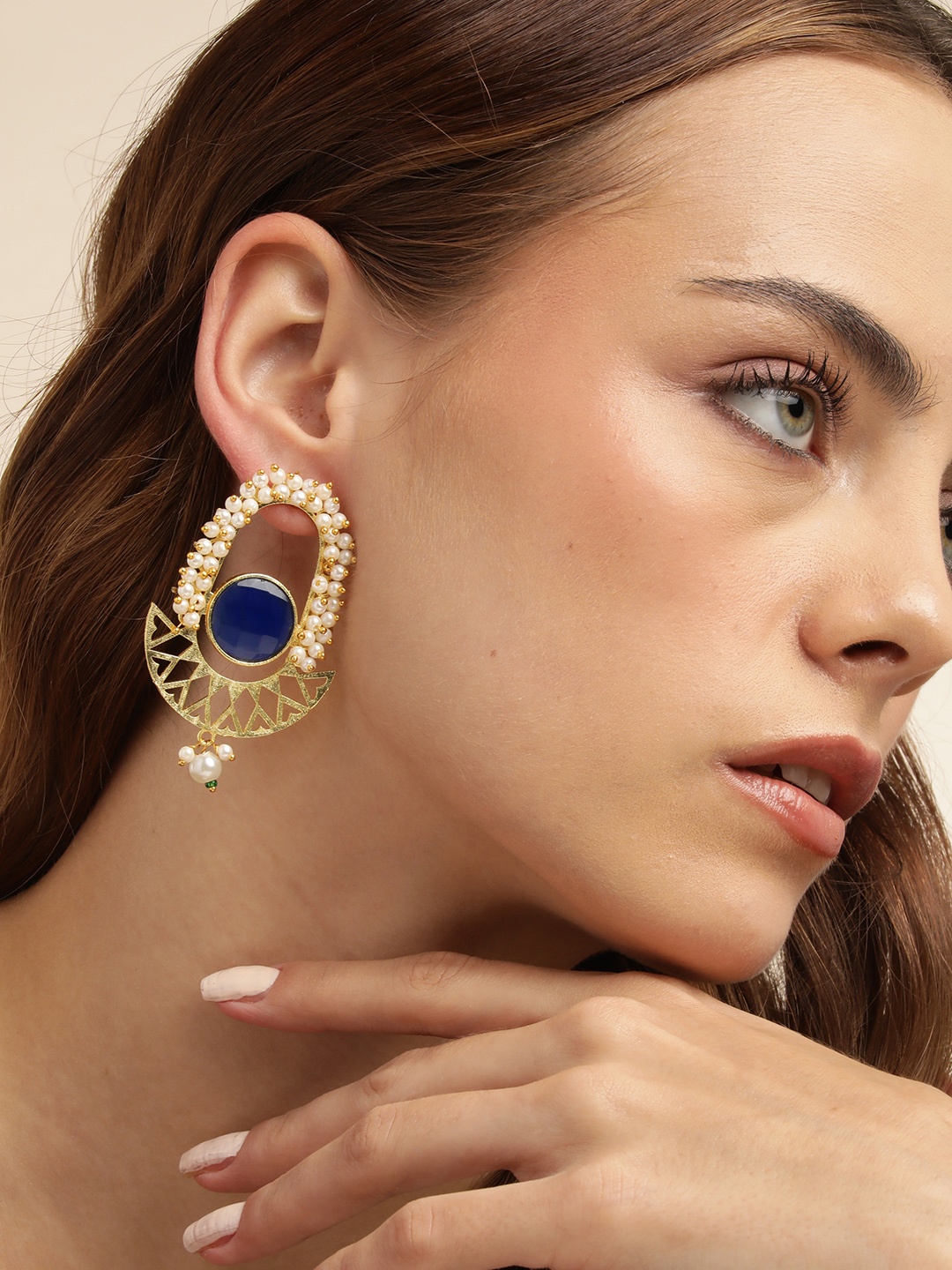 

Anouk Gold-Plated Beaded Oval Drop Earrings, Blue