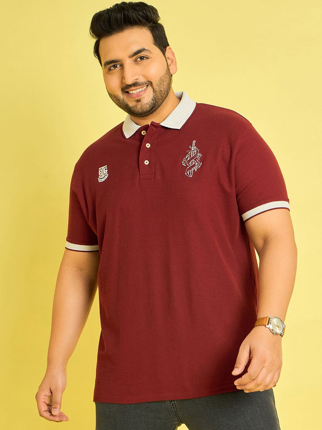 

bigbanana Men Polo Collar Bio Finish T-shirt, Red