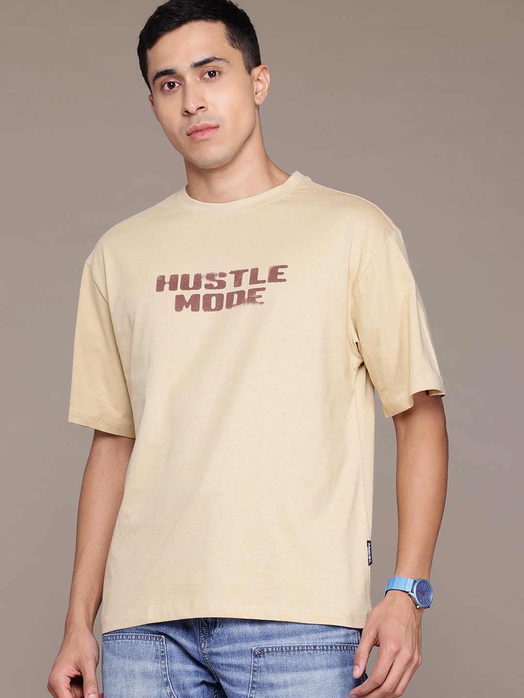 

The Roadster Lifestyle Co. Typography Pure Cotton Relaxed T-shirt, Beige