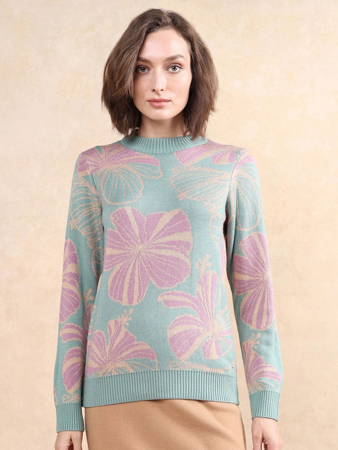 

RAREISM Women Floral Pullover Sweater, Blue