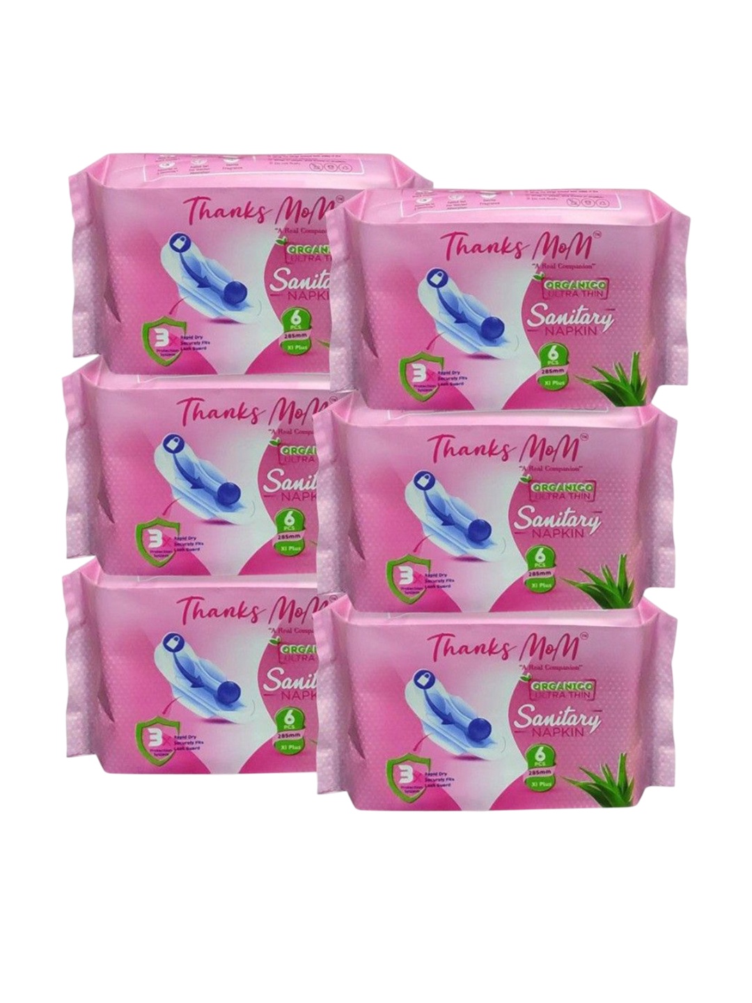 

THANKS MOM Set Of 6 Organico Ultra Thin Sanitary Napkin- 6 Pcs Each- XL, White
