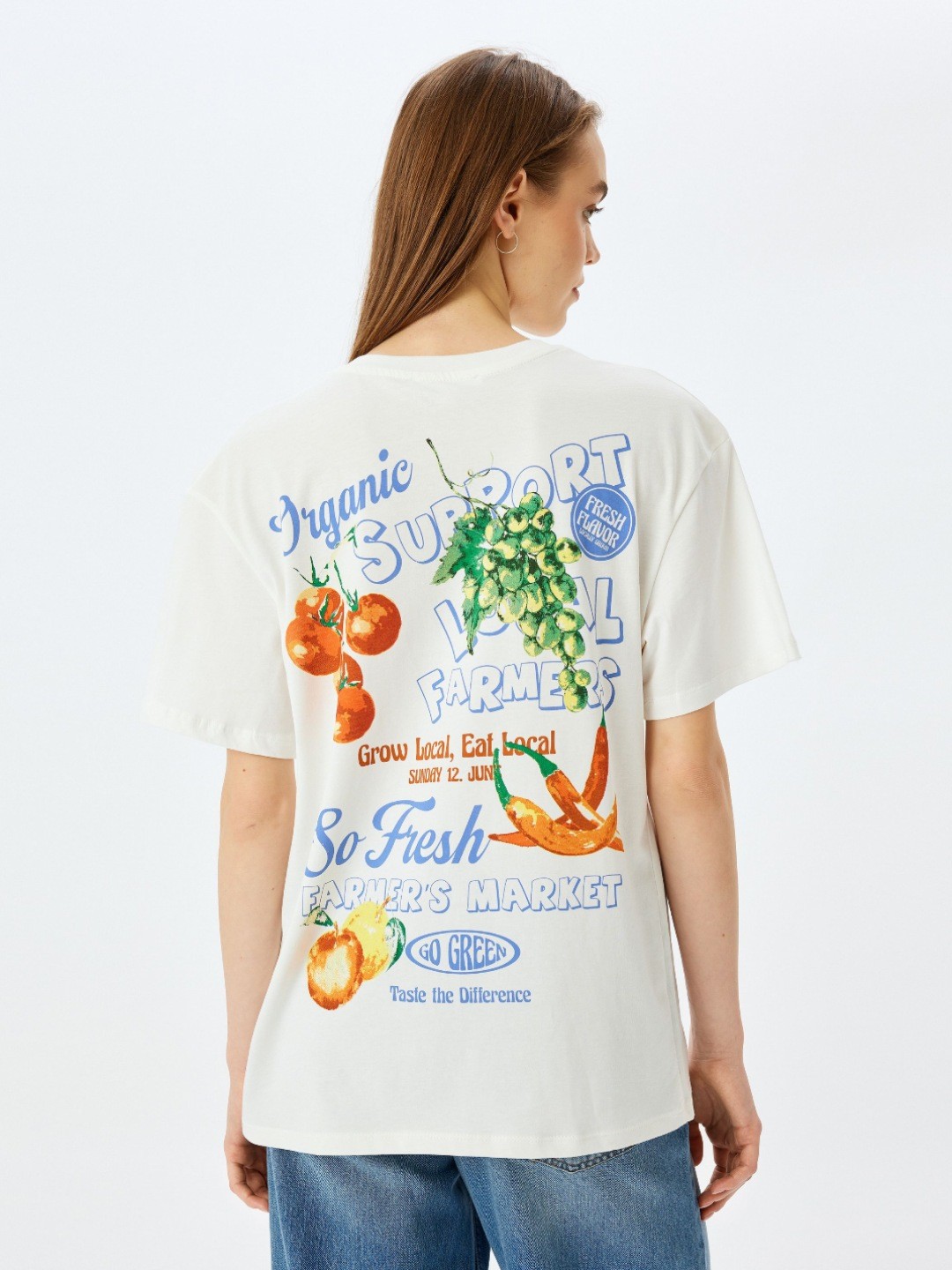 

Koton Women Typography Printed Round Neck Cotton Oversized T-shirt, Off white