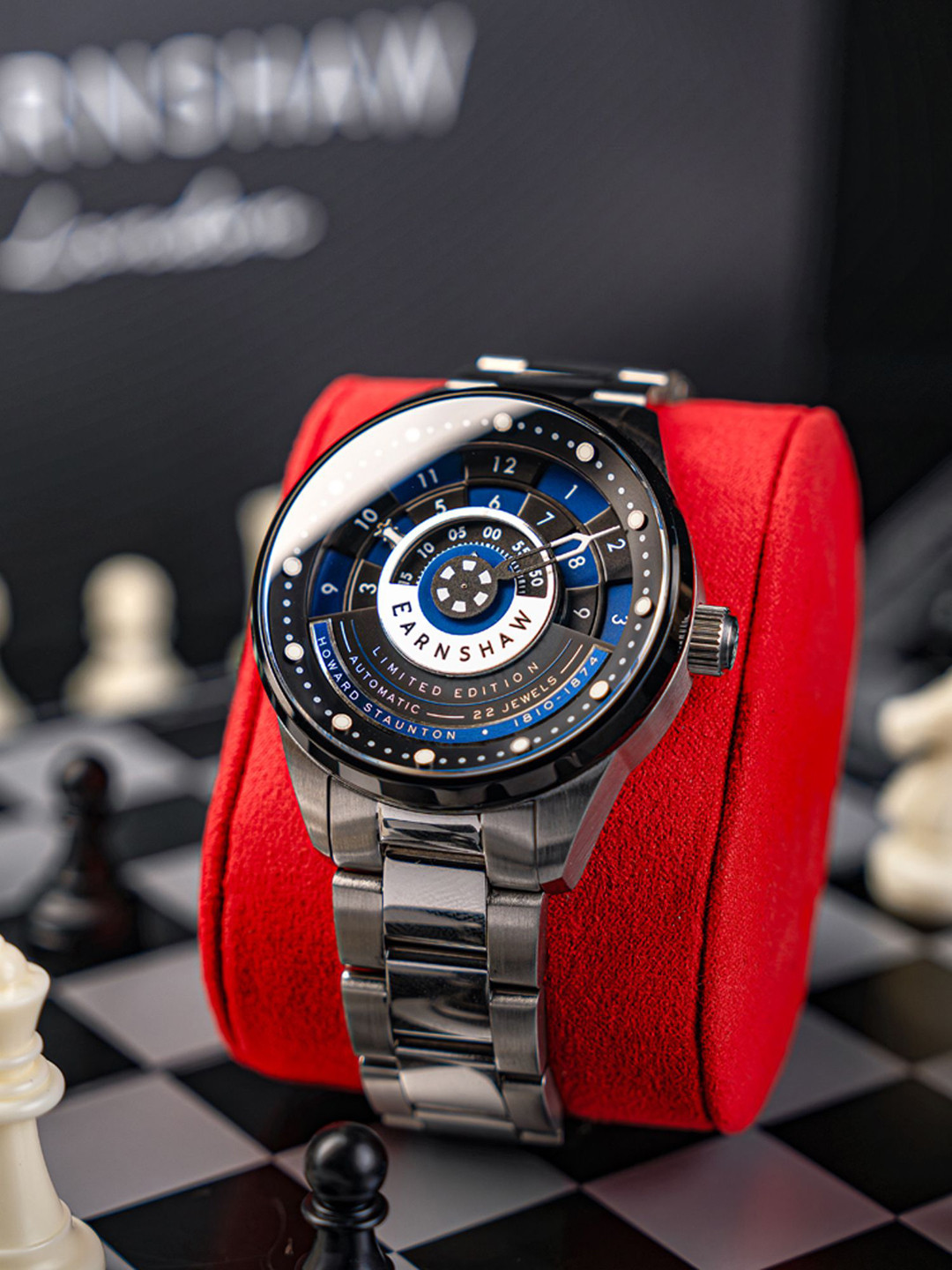 

EARNSHAW Men Brass Dial & Stainless Steel Automatic Motion Powered Watch ES-8282-55, Blue