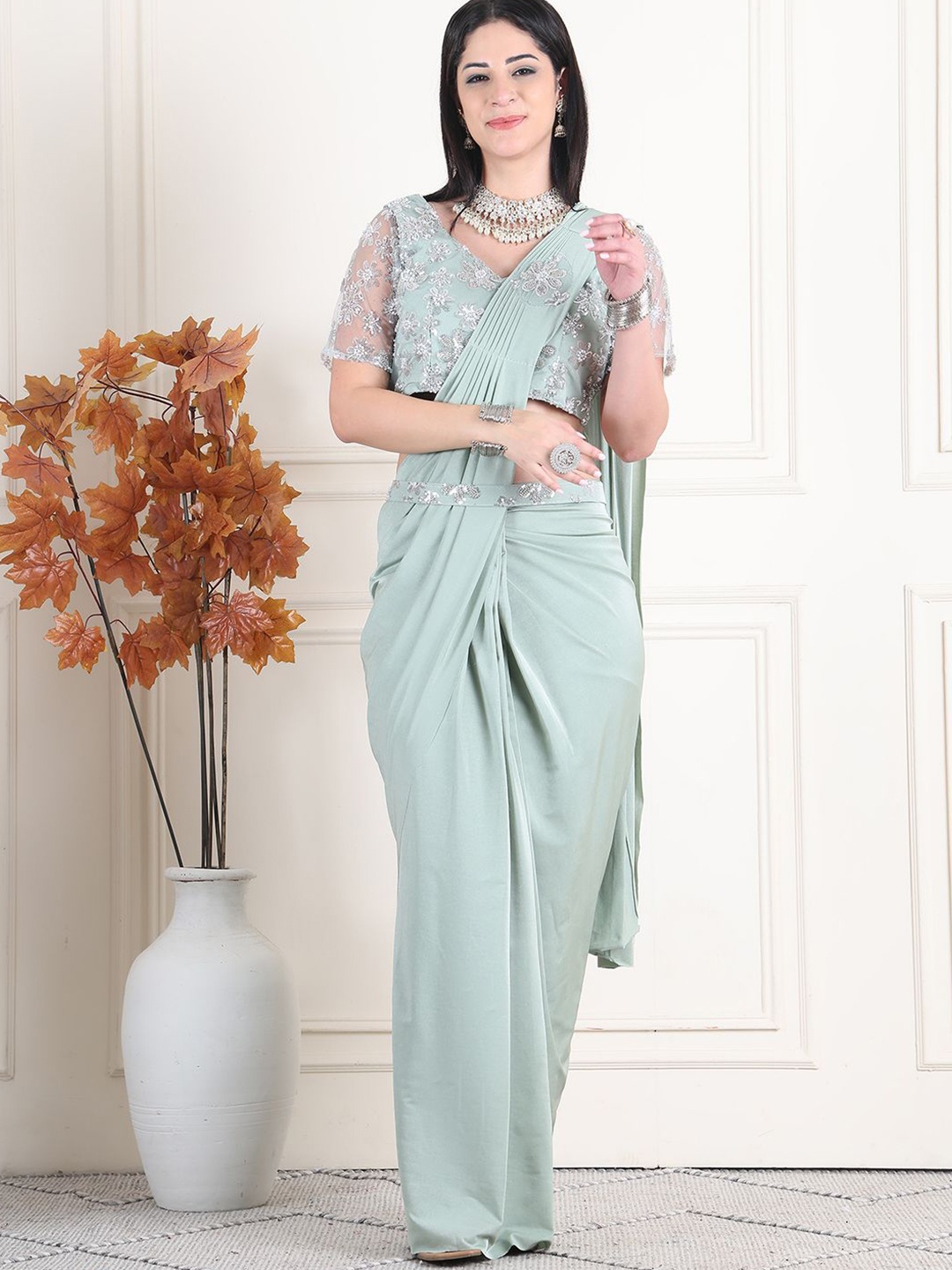 

Grancy Women Ready to Wear Saree, Sea green