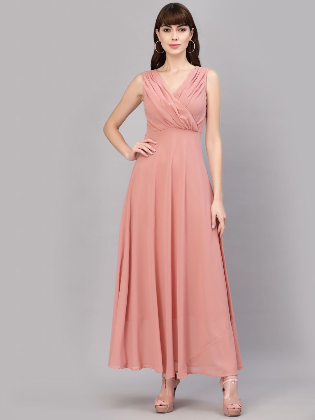 

BAESD Georgette V-Neck Sleeveless Fit & Flare Maxi Dress, Peach