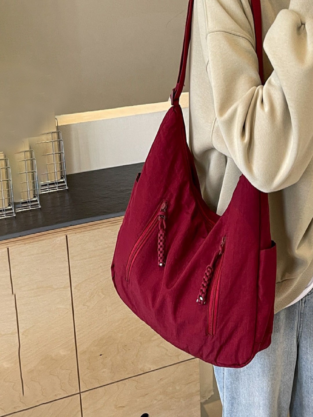 

StyleCast Checked Structured Handheld Bag with Tasselled, Na